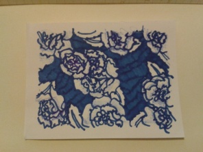 blue ink carnations sticker drawing